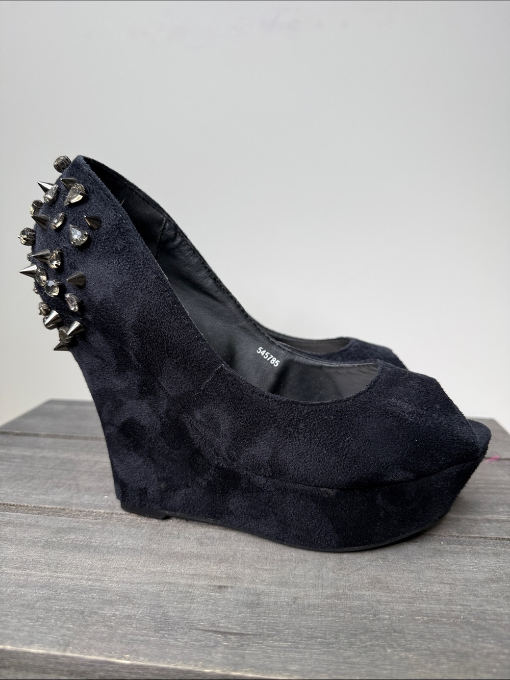 Charlotte Russe Black Suede Platform Wedge Heels with Spike Studs